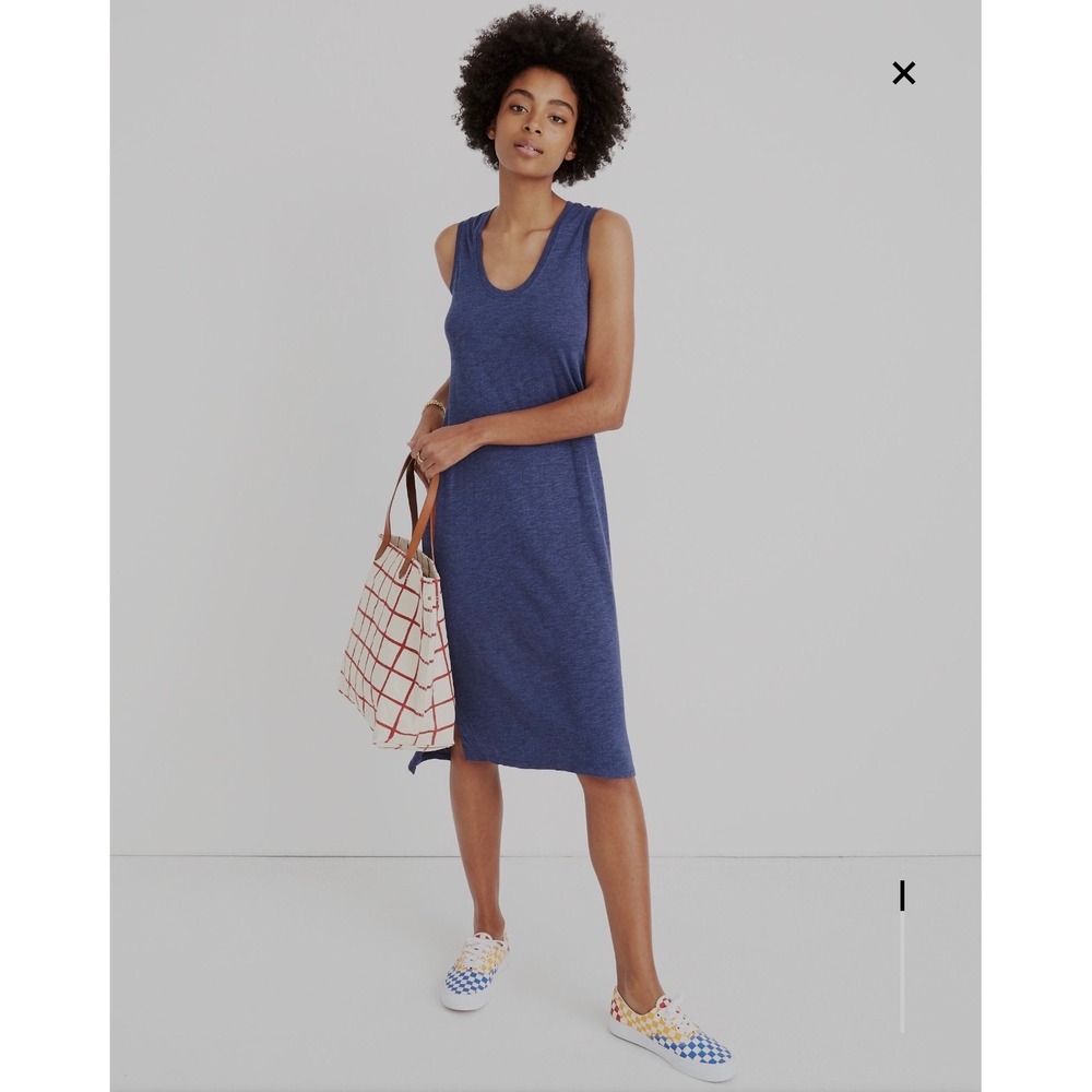 Madewell Jersey Tank Midi Dress Navy Scoop Neck Sleeveless Side Slit Size XL